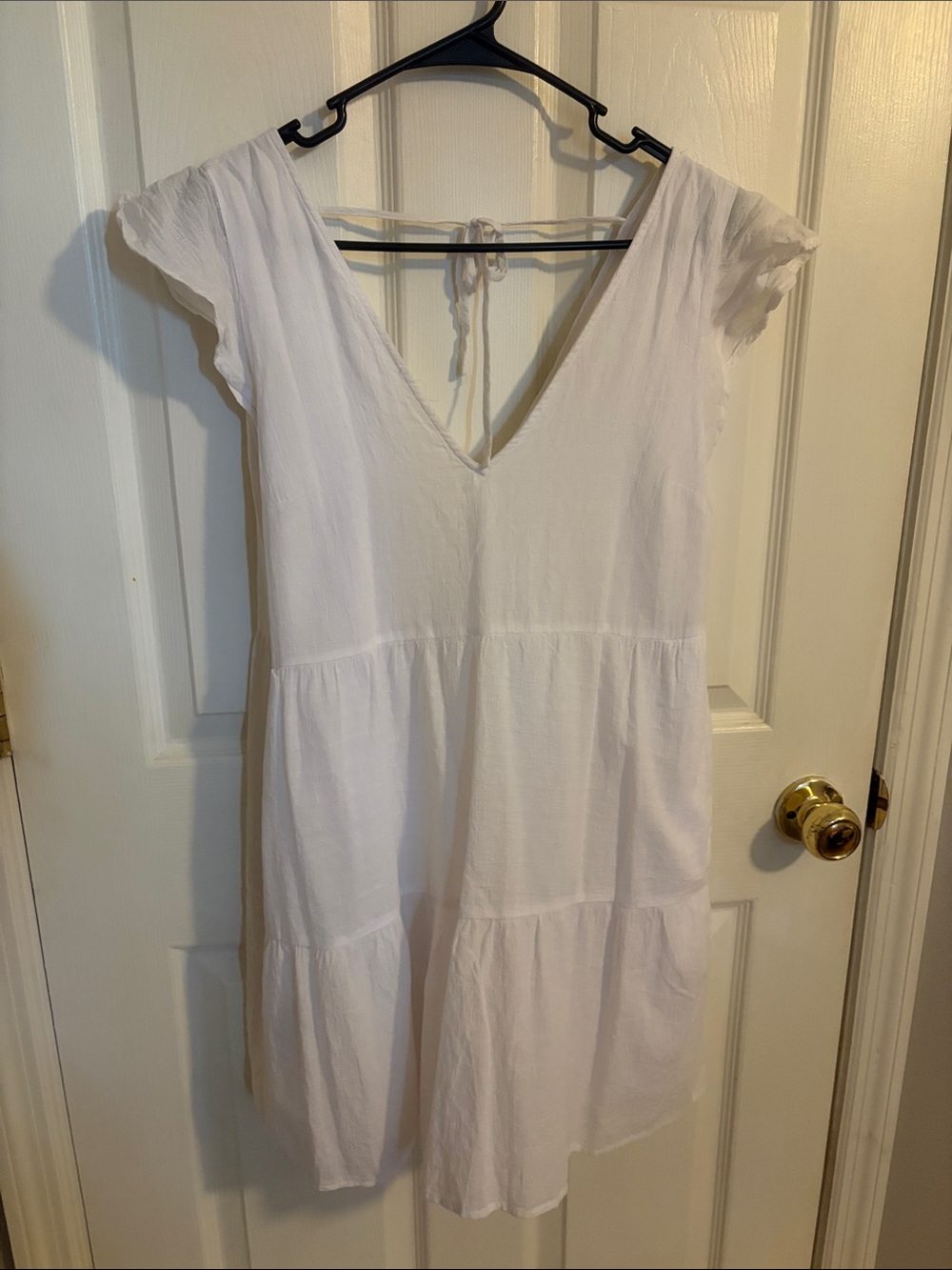 Abercrombie & Fitch White V-Neck Tiered Mini Dress